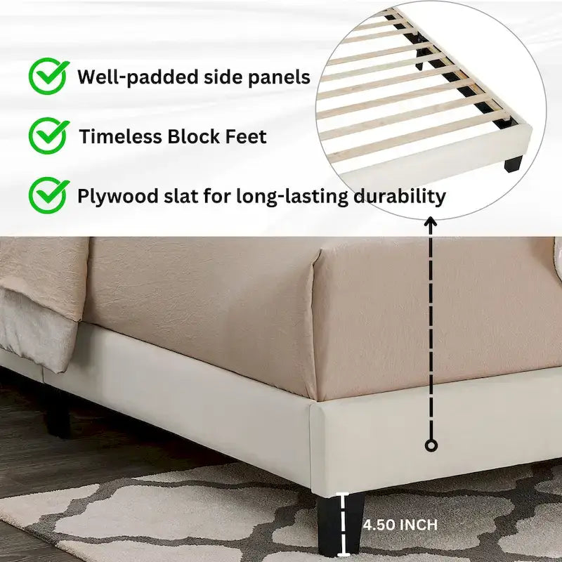 Lit plateforme complet avec tête de lit réglable, Tissu Dove
