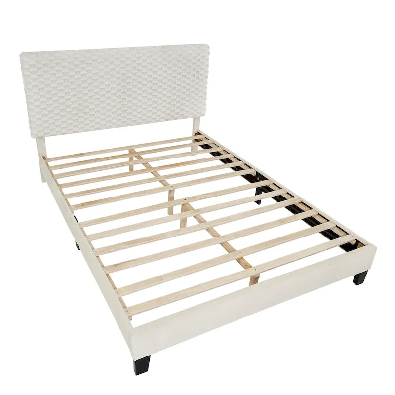 Lit plateforme complet avec tête de lit réglable, Tissu Dove