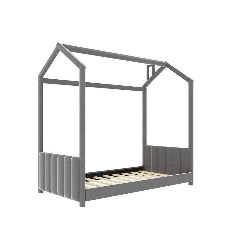 Lit cabane en velours pour lit jumeau, lit au sol en bois
