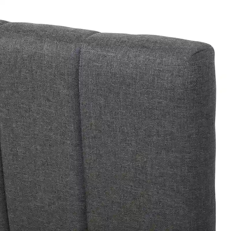 Lit plateforme tapissé de tissu de lin avec tête et pied de lit rayés, lit gigogne coulissant et 3 tiroirs, lit à panneaux en bois