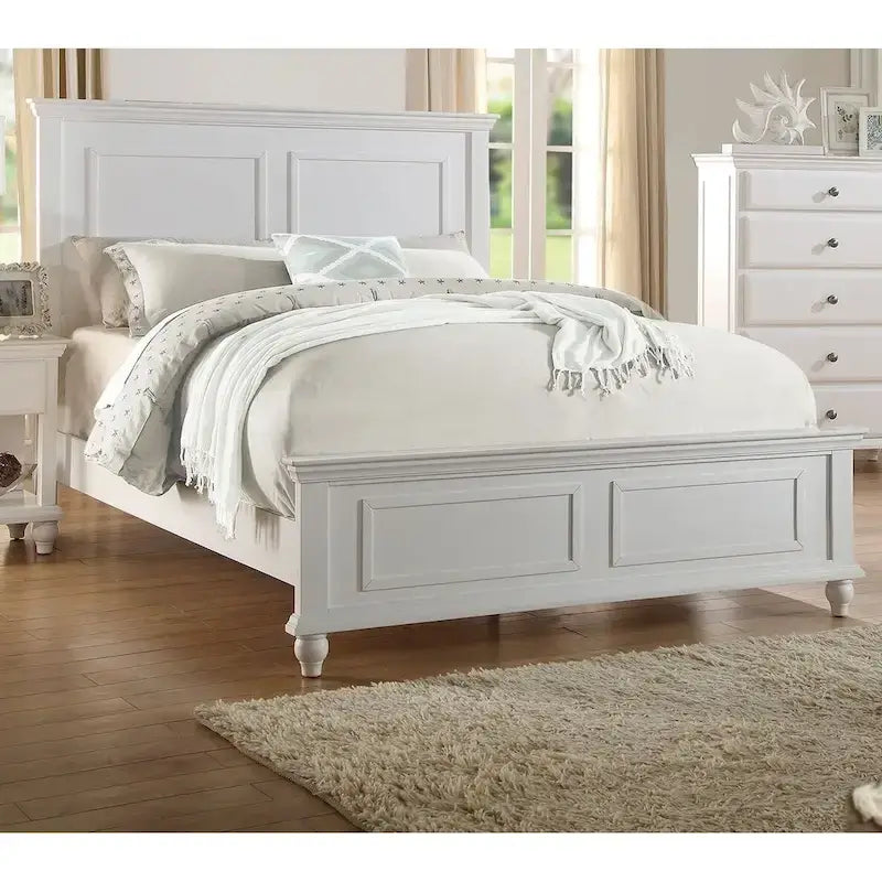 Lit Blanc de Taille King Oriental Meuble de Chambre à Coucher Tête et Pied de Lit Hauts en Contreplaqué 1 Cadre de Lit