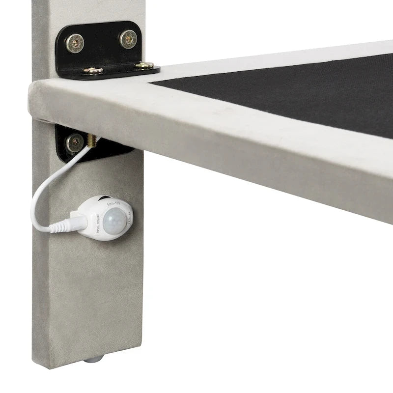 Lit Queen Size en Velours Gris Rembourré avec Lumière Capteur, Design Plateforme Flottante et Tête de Lit
