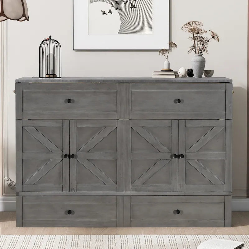 Lit escamotable moderne Queen avec tiroirs de rangement polyvalents et USB