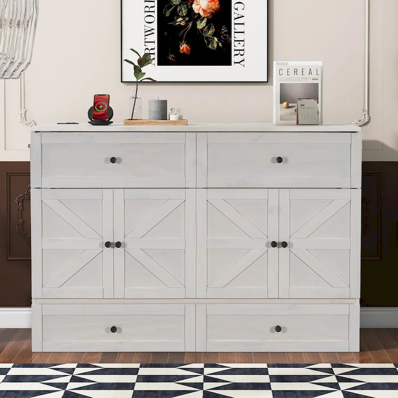 Lit escamotable moderne Queen avec tiroirs de rangement polyvalents et USB