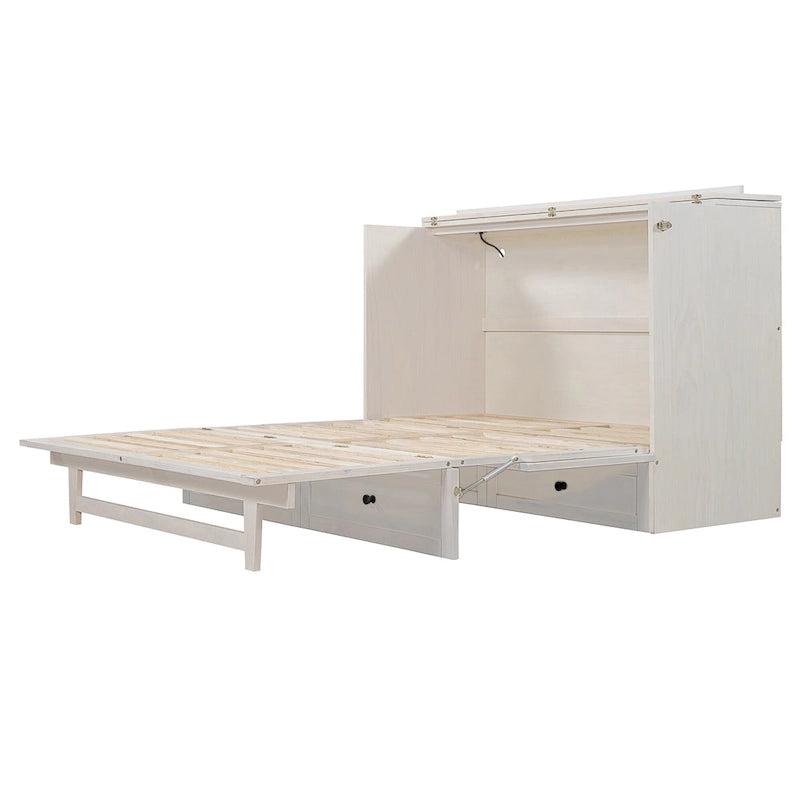 Lit escamotable moderne Queen avec tiroirs de rangement polyvalents et USB