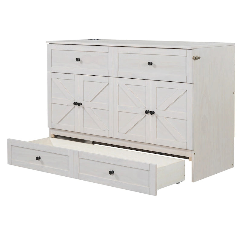 Lit escamotable moderne Queen avec tiroirs de rangement polyvalents et USB