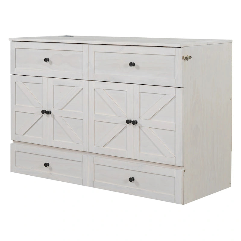 Lit escamotable moderne Queen avec tiroirs de rangement polyvalents et USB