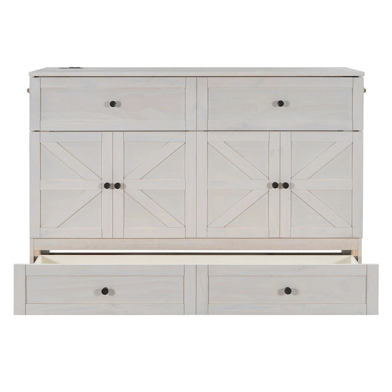 Lit escamotable moderne Queen avec tiroirs de rangement polyvalents et USB