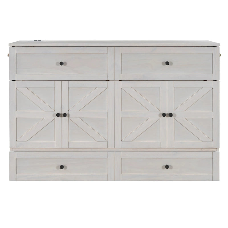Lit escamotable moderne Queen avec tiroirs de rangement polyvalents et USB