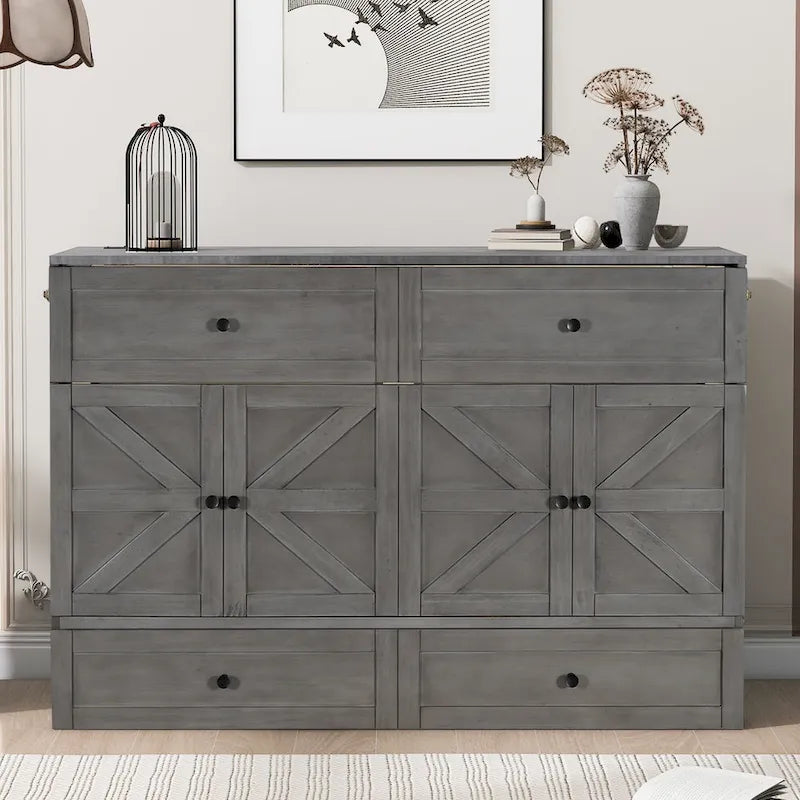 Lit escamotable moderne Queen avec tiroirs de rangement polyvalents et USB