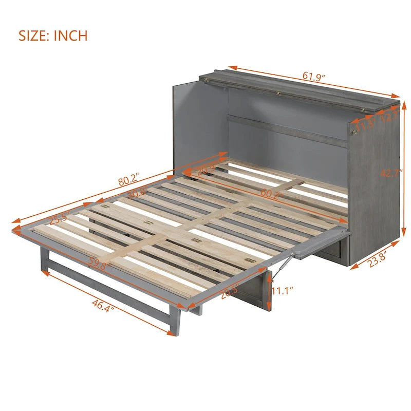 Lit escamotable moderne Queen avec tiroirs de rangement polyvalents et USB