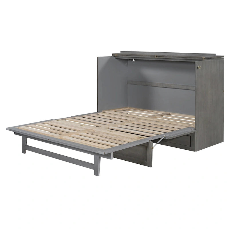 Lit escamotable moderne Queen avec tiroirs de rangement polyvalents et USB