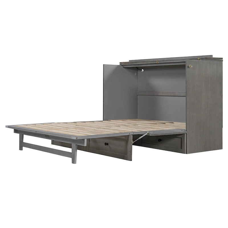 Lit escamotable moderne Queen avec tiroirs de rangement polyvalents et USB