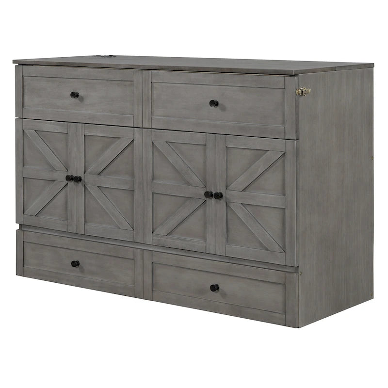 Lit escamotable moderne Queen avec tiroirs de rangement polyvalents et USB