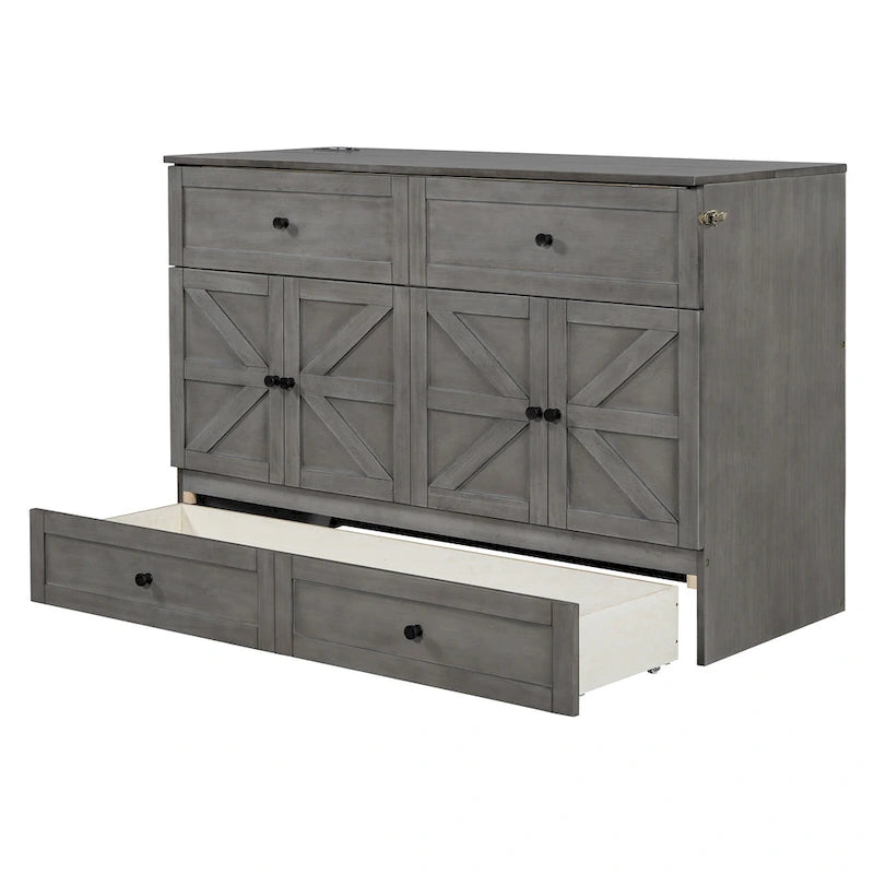 Lit escamotable moderne Queen avec tiroirs de rangement polyvalents et USB