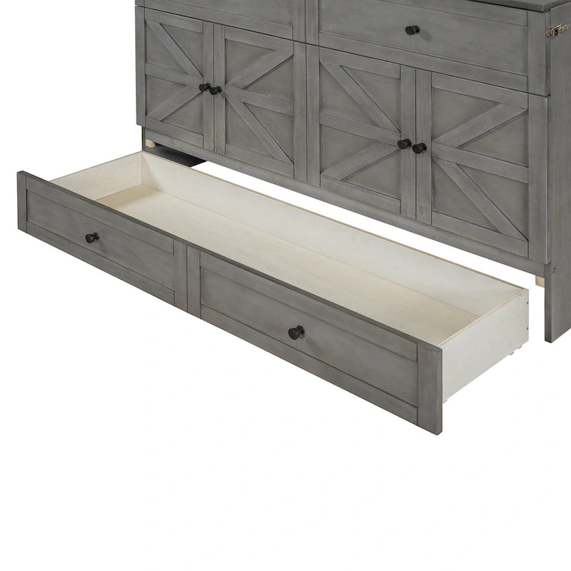 Lit escamotable moderne Queen avec tiroirs de rangement polyvalents et USB