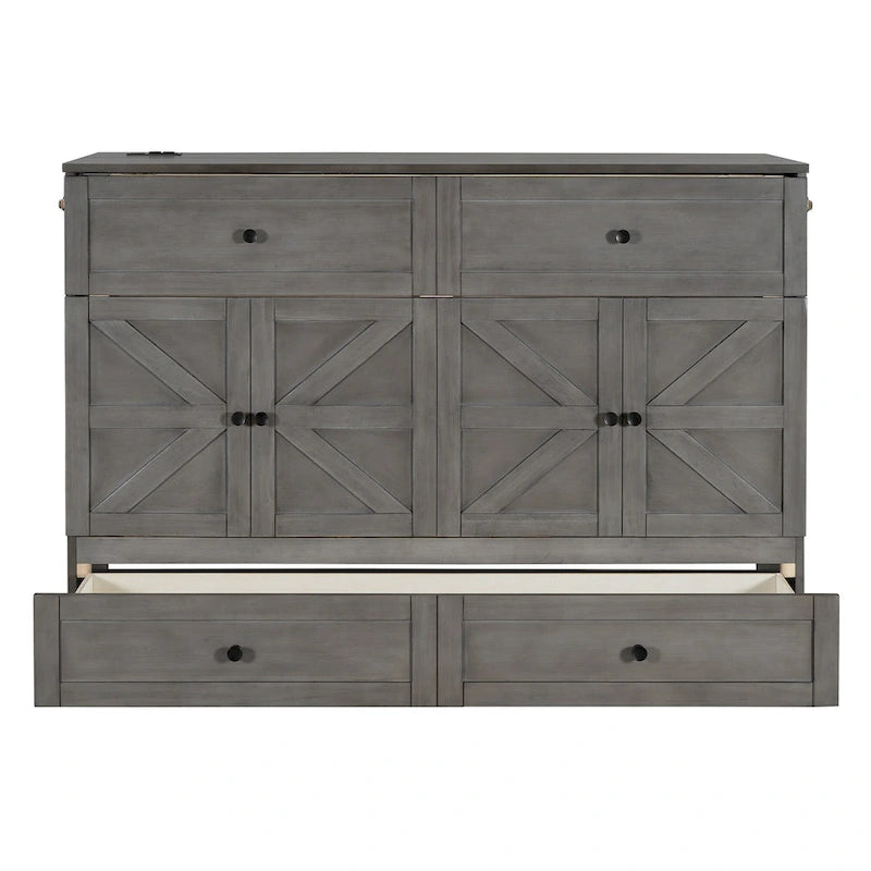 Lit escamotable moderne Queen avec tiroirs de rangement polyvalents et USB