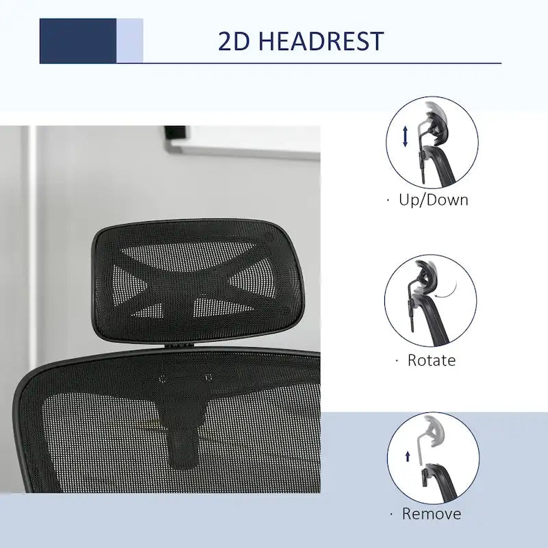 Chaise de bureau ergonomique à dossier haut en maille avec soutien lombaire, appui-tête pivotant et réglable