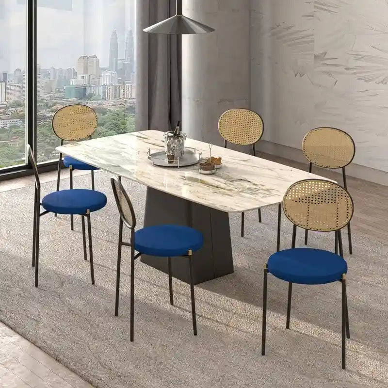 Lot de 2 chaises de salle à manger modernes avec dossier en osier et assise en velours rembourrée pour bureau, salon et cuisine