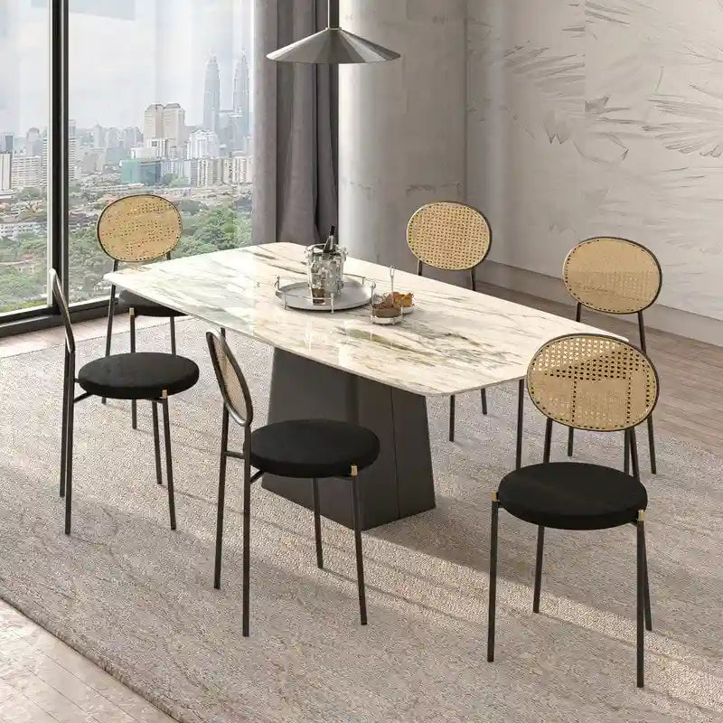 Lot de 2 chaises de salle à manger modernes avec dossier en osier et assise en velours rembourrée pour bureau, salon et cuisine
