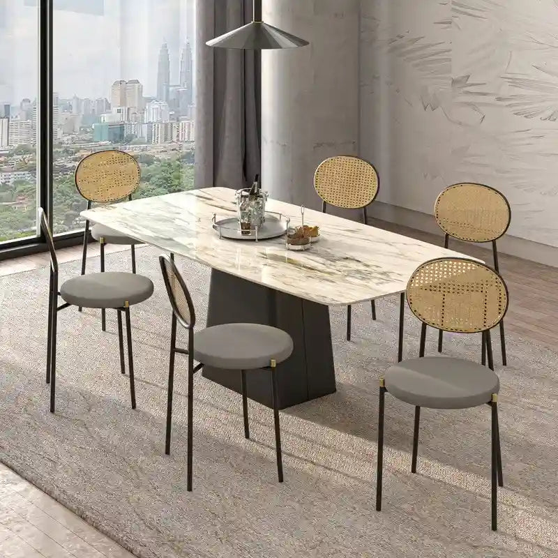 Lot de 2 chaises de salle à manger modernes avec dossier en osier et assise en velours rembourrée pour bureau, salon et cuisine