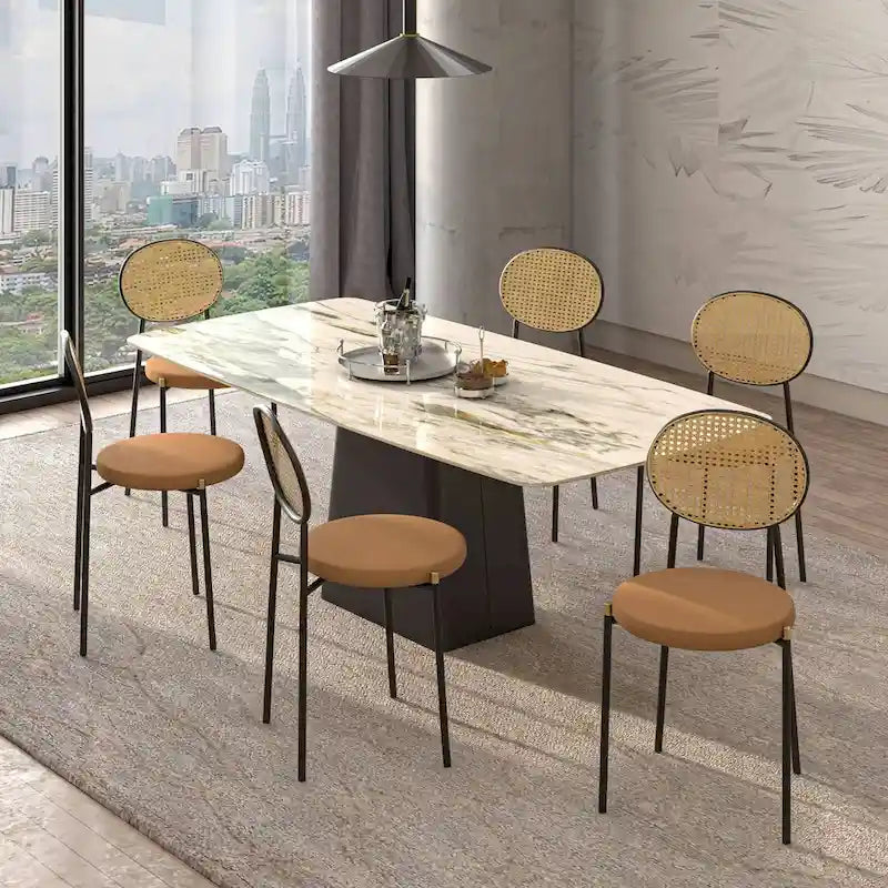 Euston Set of 2 Modern Dining Chair with Wicker Back & Upholstered Velvet Seat for Home Office Living Room & Kitchen