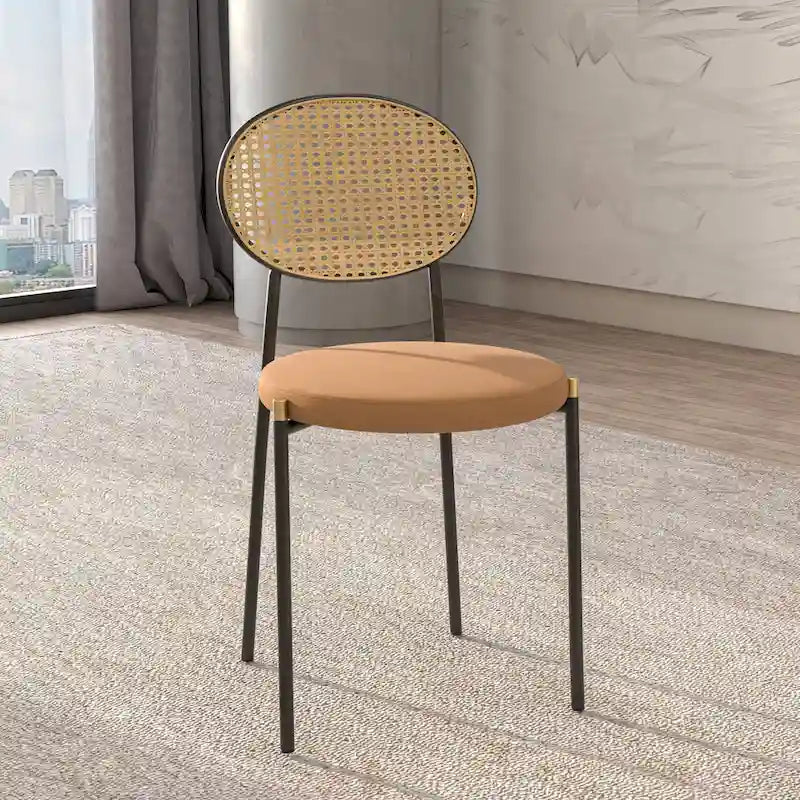 Lot de 2 chaises de salle à manger modernes avec dossier en osier et assise en velours rembourrée pour bureau, salon et cuisine