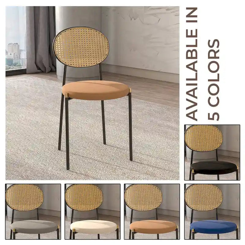 Lot de 2 chaises de salle à manger modernes avec dossier en osier et assise en velours rembourrée pour bureau, salon et cuisine