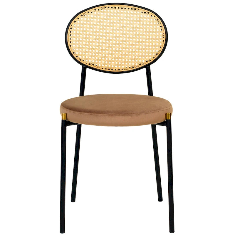 Lot de 2 chaises de salle à manger modernes avec dossier en osier et assise en velours rembourrée pour bureau, salon et cuisine