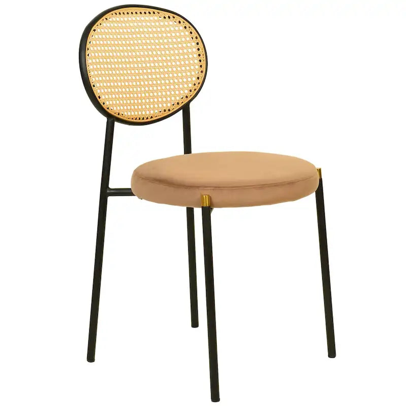 Lot de 2 chaises de salle à manger modernes avec dossier en osier et assise en velours rembourrée pour bureau, salon et cuisine