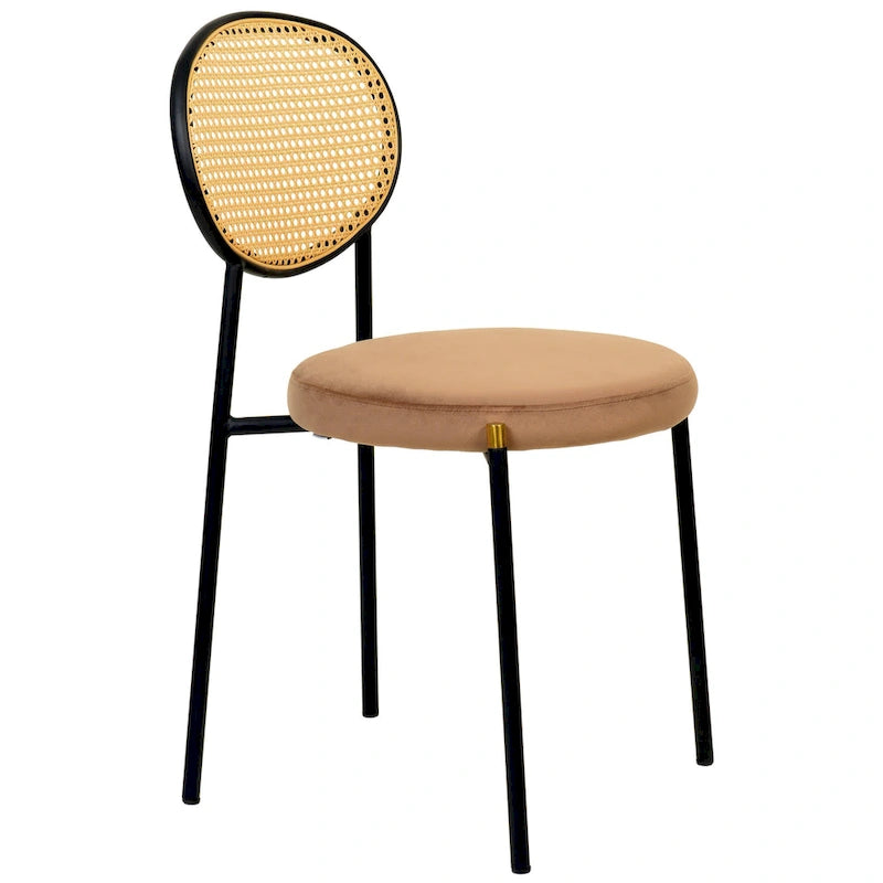 Lot de 2 chaises de salle à manger modernes avec dossier en osier et assise en velours rembourrée pour bureau, salon et cuisine
