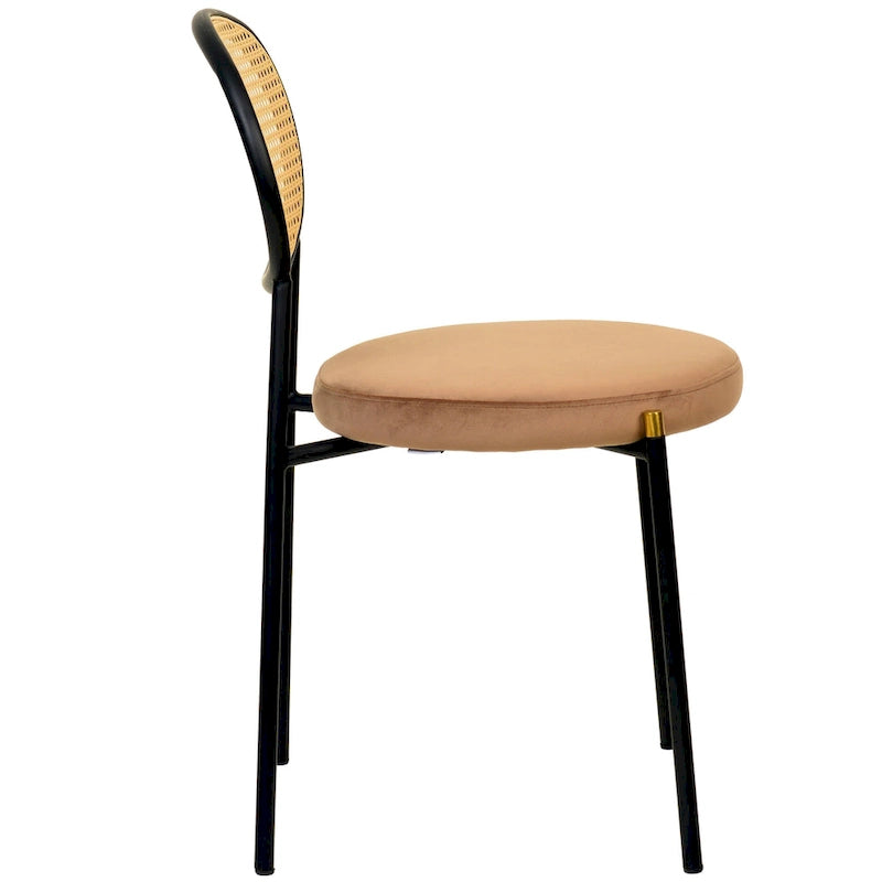 Lot de 2 chaises de salle à manger modernes avec dossier en osier et assise en velours rembourrée pour bureau, salon et cuisine