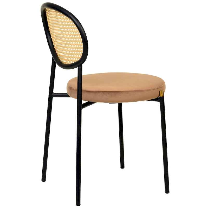 Lot de 2 chaises de salle à manger modernes avec dossier en osier et assise en velours rembourrée pour bureau, salon et cuisine