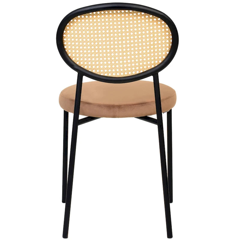 Lot de 2 chaises de salle à manger modernes avec dossier en osier et assise en velours rembourrée pour bureau, salon et cuisine