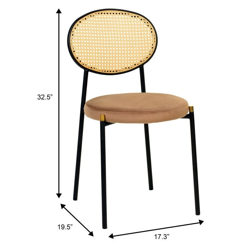 Lot de 2 chaises de salle à manger modernes avec dossier en osier et assise en velours rembourrée pour bureau, salon et cuisine