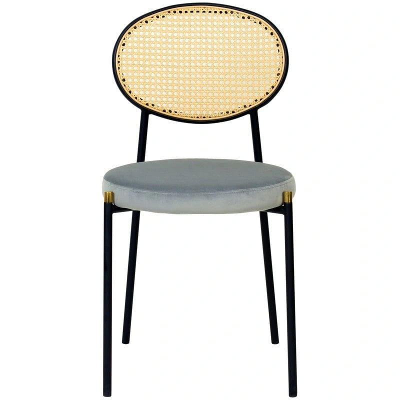 Lot de 2 chaises de salle à manger modernes avec dossier en osier et assise en velours rembourrée pour bureau, salon et cuisine