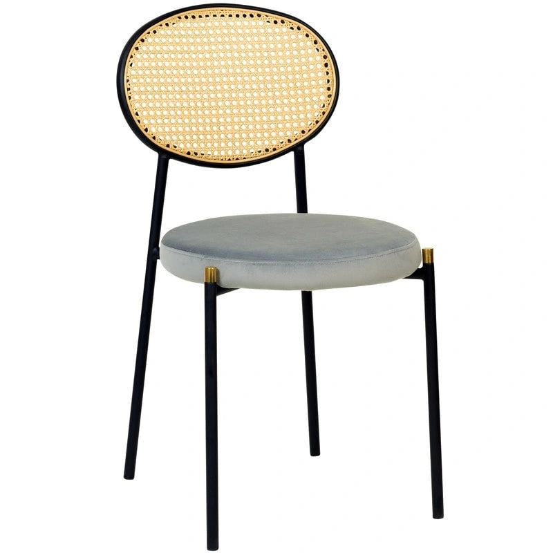 Lot de 2 chaises de salle à manger modernes avec dossier en osier et assise en velours rembourrée pour bureau, salon et cuisine