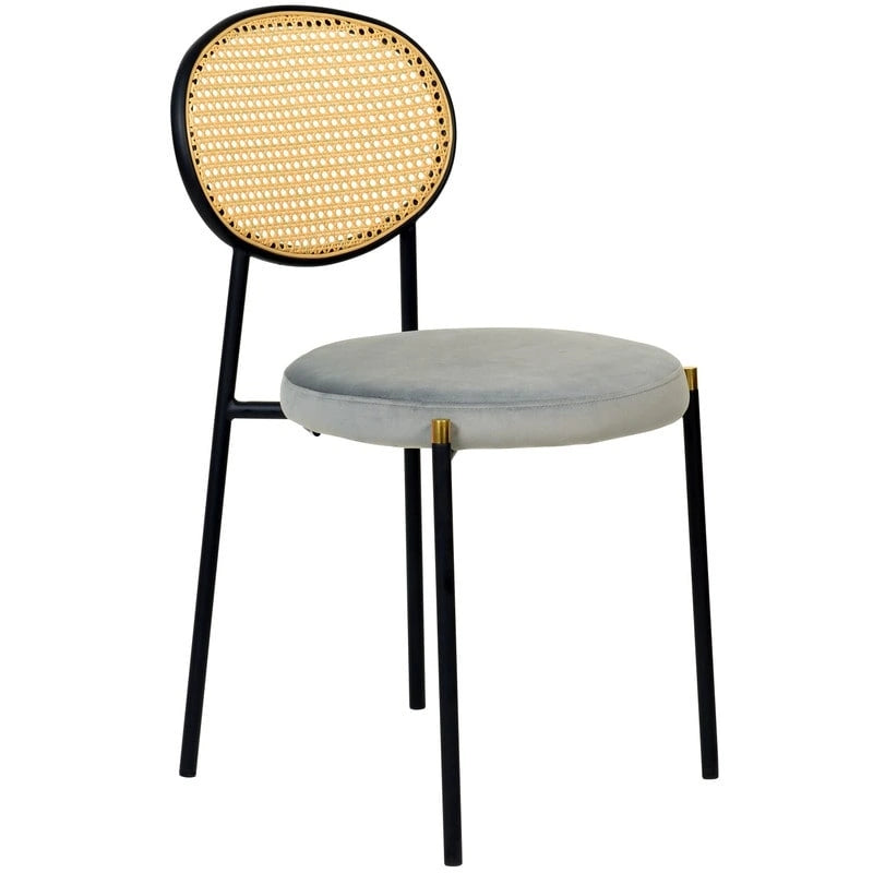 Lot de 2 chaises de salle à manger modernes avec dossier en osier et assise en velours rembourrée pour bureau, salon et cuisine