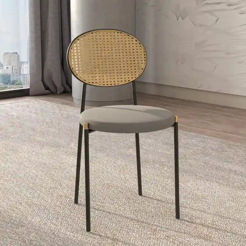 Lot de 2 chaises de salle à manger modernes avec dossier en osier et assise en velours rembourrée pour bureau, salon et cuisine