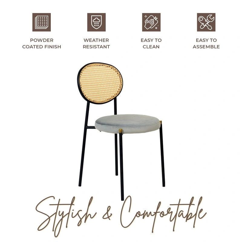 Lot de 2 chaises de salle à manger modernes avec dossier en osier et assise en velours rembourrée pour bureau, salon et cuisine