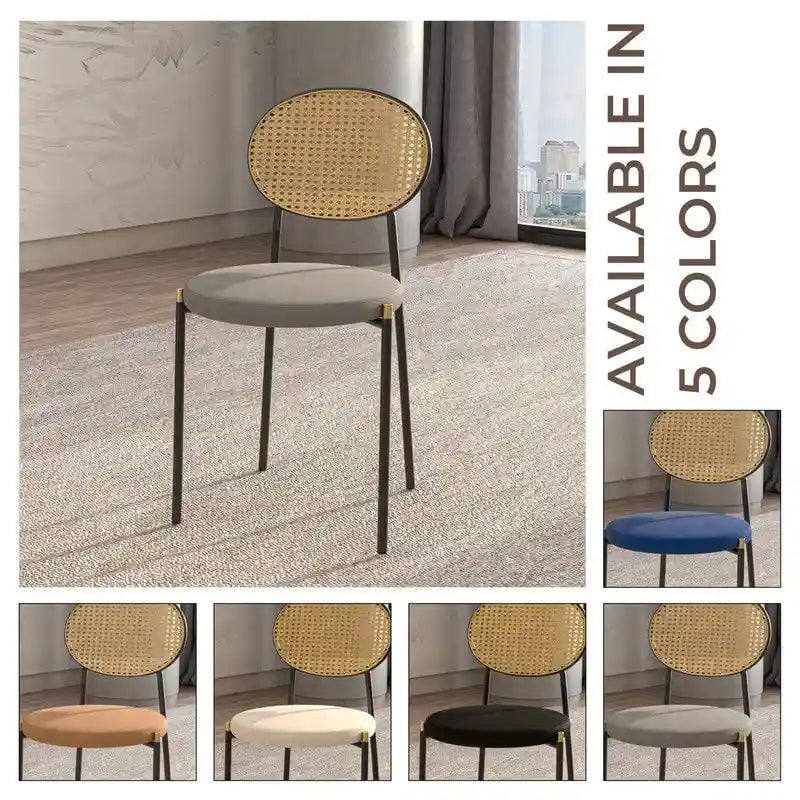 Lot de 2 chaises de salle à manger modernes avec dossier en osier et assise en velours rembourrée pour bureau, salon et cuisine