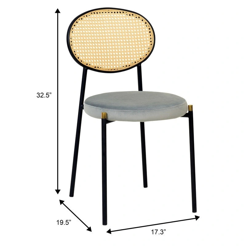 Lot de 2 chaises de salle à manger modernes avec dossier en osier et assise en velours rembourrée pour bureau, salon et cuisine