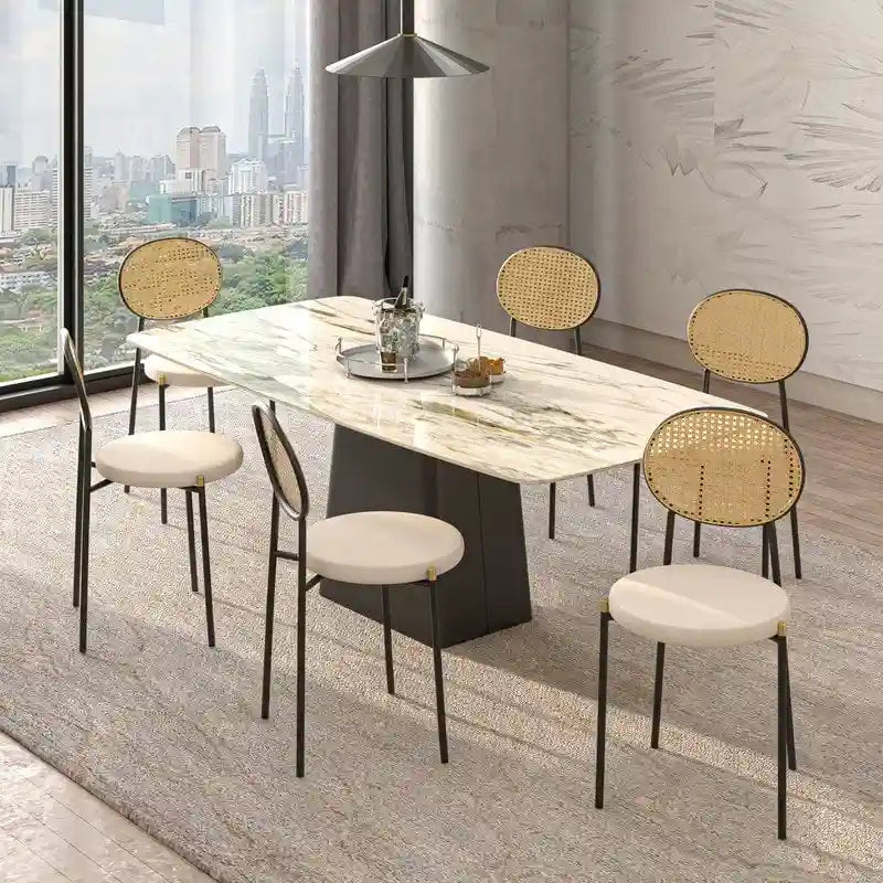 Lot de 2 chaises de salle à manger modernes avec dossier en osier et assise en velours rembourrée pour bureau, salon et cuisine