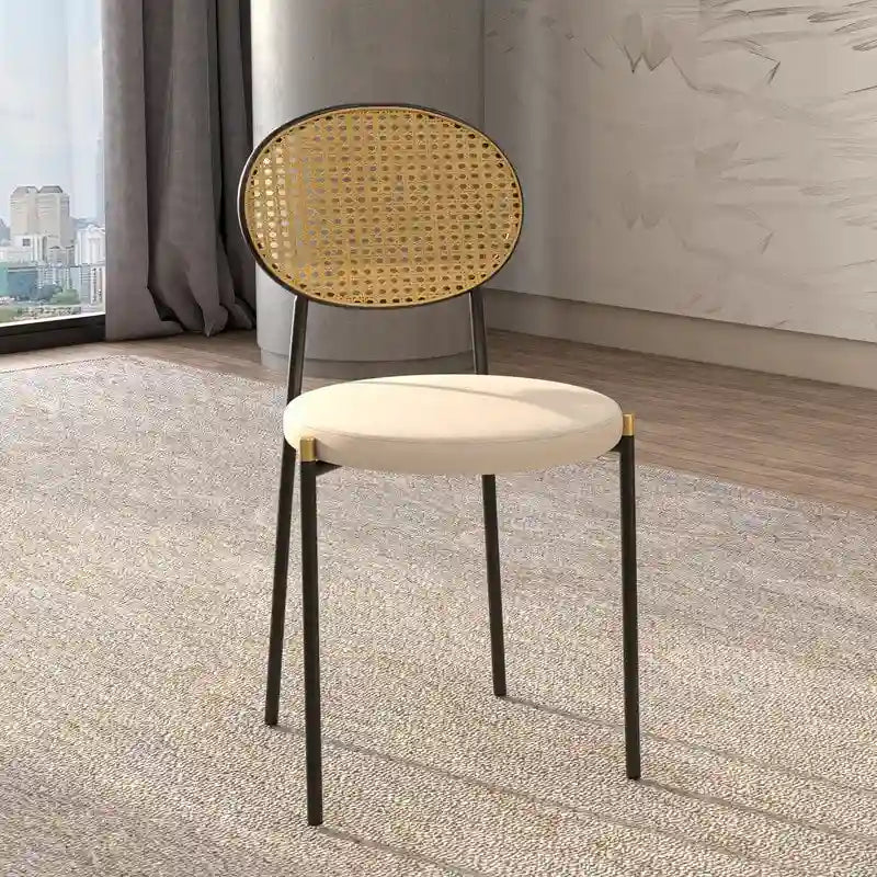 Lot de 2 chaises de salle à manger modernes avec dossier en osier et assise en velours rembourrée pour bureau, salon et cuisine