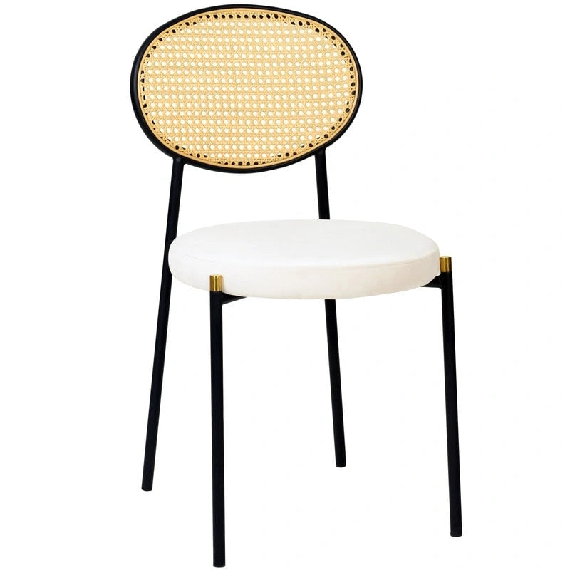 Lot de 2 chaises de salle à manger modernes avec dossier en osier et assise en velours rembourrée pour bureau, salon et cuisine