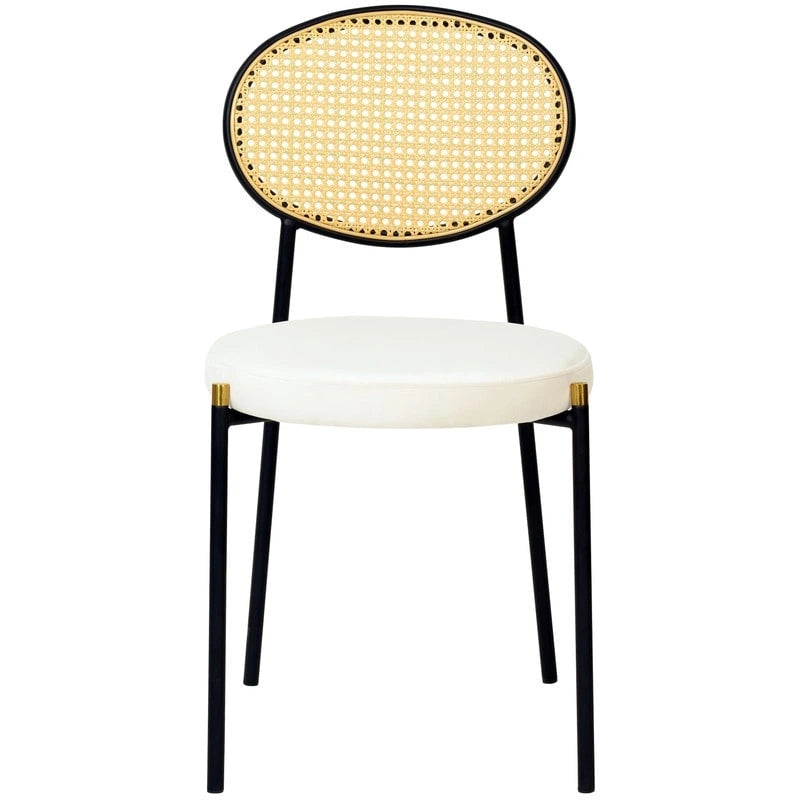 Lot de 2 chaises de salle à manger modernes avec dossier en osier et assise en velours rembourrée pour bureau, salon et cuisine