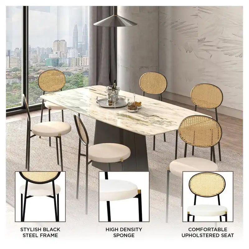 Lot de 2 chaises de salle à manger modernes avec dossier en osier et assise en velours rembourrée pour bureau, salon et cuisine