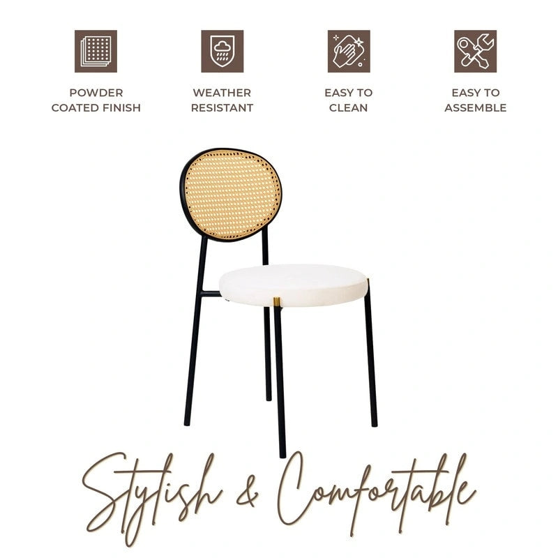 Lot de 2 chaises de salle à manger modernes avec dossier en osier et assise en velours rembourrée pour bureau, salon et cuisine