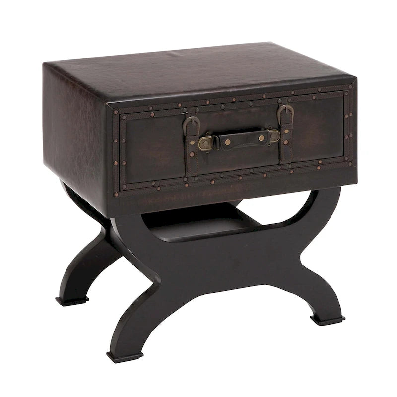 Table d'appoint style vintage en similicuir avec un tiroir et pieds incurvés - Marron - 16 L x 22 P x 22 H