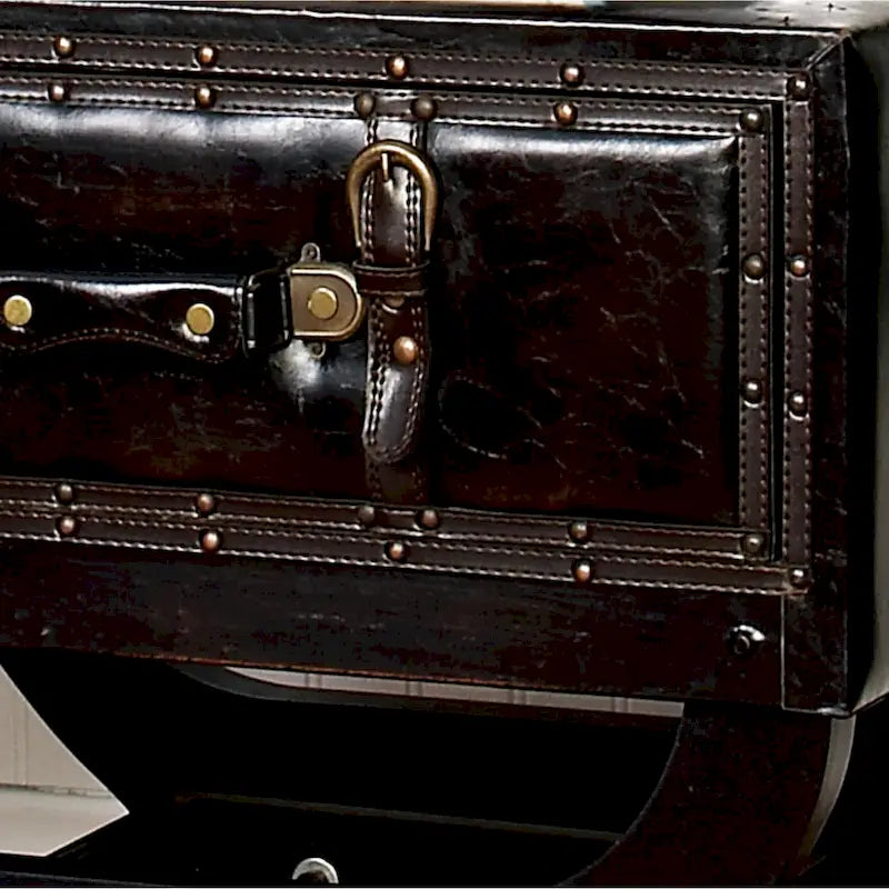 Table d'appoint style vintage en similicuir avec un tiroir et pieds incurvés - Marron - 16 L x 22 P x 22 H